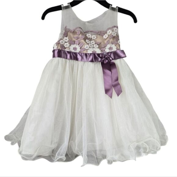 Rare Editions Baby Girl Formal Dress Purple Embroidered Frilly Mesh Tulle Ruffle - Picture 1 of 12